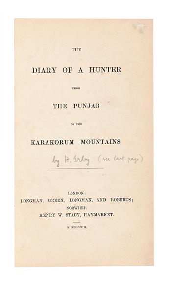 IRBY, AUGUSTUS HENRY. The Diary of a Hunter from the Punjab to the Karakoram Mountains.  1863